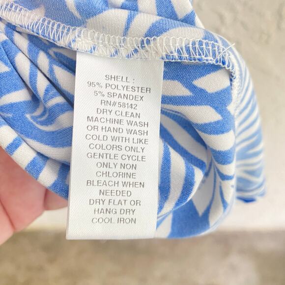 Maggy‎ London Wrap Dress Blue White Leaf Print Sz 6 - Picture 4 of 5